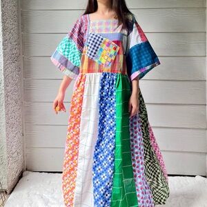 Handmade Quilted Patchwork Plaid/Gingham/Checkered Dress SKU 09044